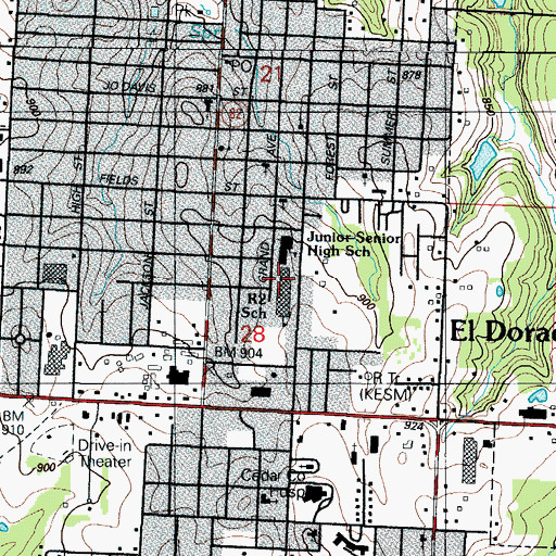 Topographic Map of El Dorado Springs Middle School, MO