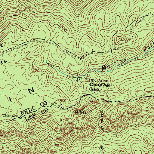 Topographic Map of Martins Fork Campsite, KY