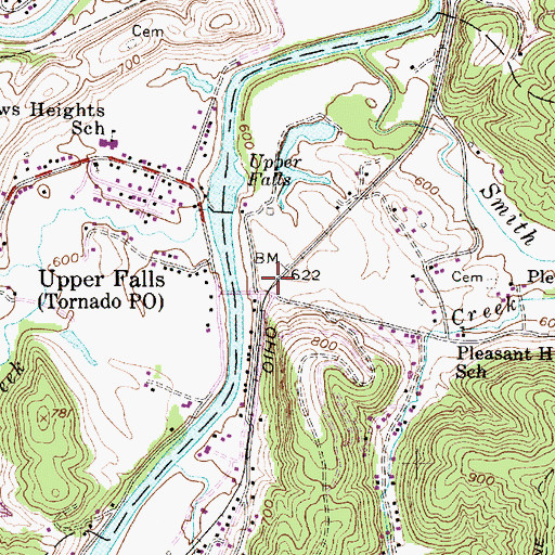 Topographic Map of Upper Falls Station (historical), WV