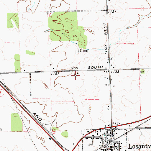 Topographic Map of Burrow Farms, IN