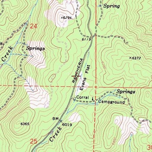 Topographic Map of Evans Flat, CA