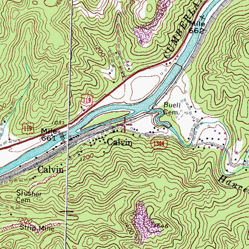 Topographic Map of Calvin Post Office (historical), KY