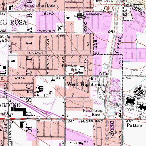 Topographic Map of Fairview School, CA