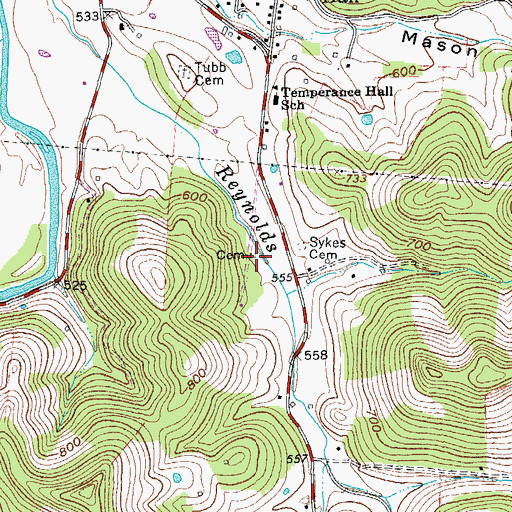 Topographic Map of Reynolds Cemetery, TN