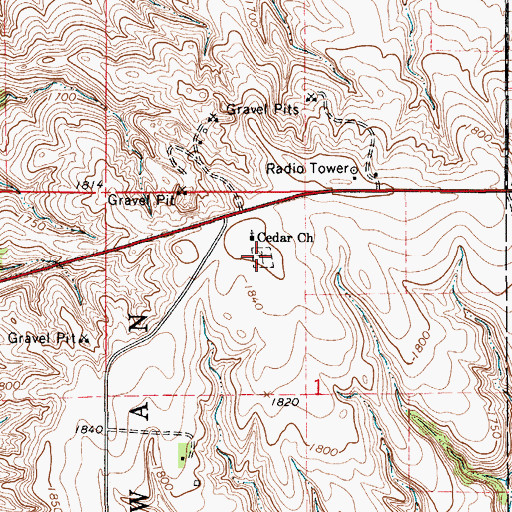 Topographic Map of Cedar Presbyterian Cemetery, SD