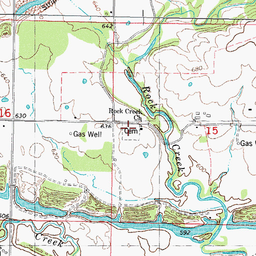 Topographic Map of Rock Creek Cemetery, OK