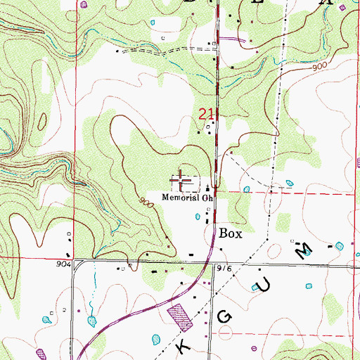 Topographic Map of Box Cemetery, OK