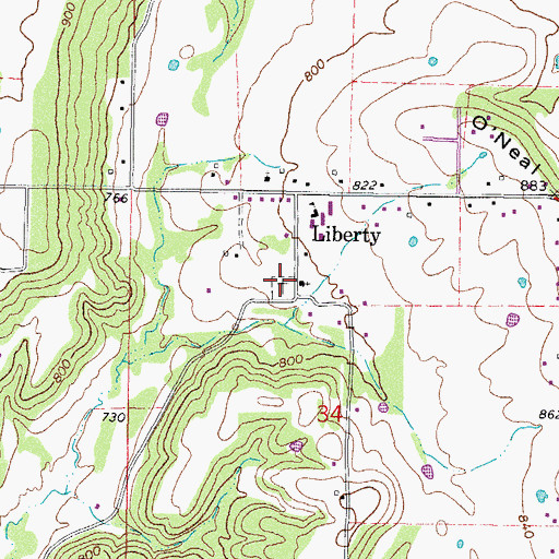 Topographic Map of Liberty Cemetery, OK