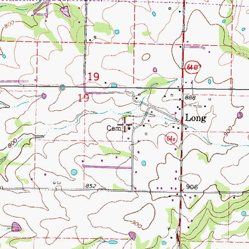 Topographic Map of Long Cemetery, OK