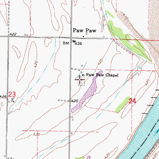 Topographic Map of Paw Paw Cemetery, OK