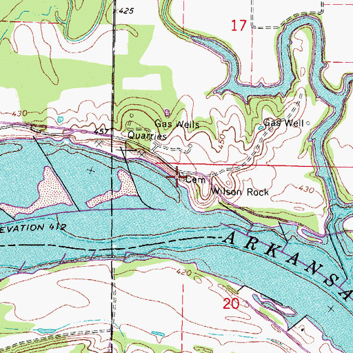 Topographic Map of Wilson Rock Cemetery, OK