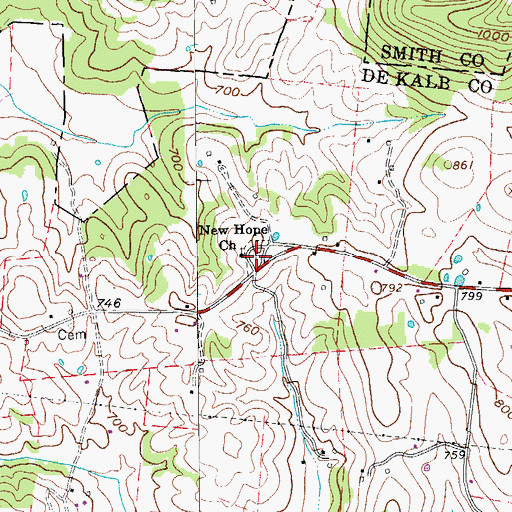 Topographic Map of New Hope Baptist Church Cemetery, TN