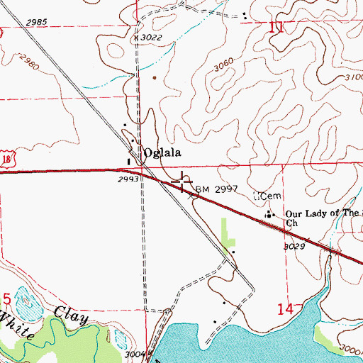 Topographic Map of Oglala Post Office, SD