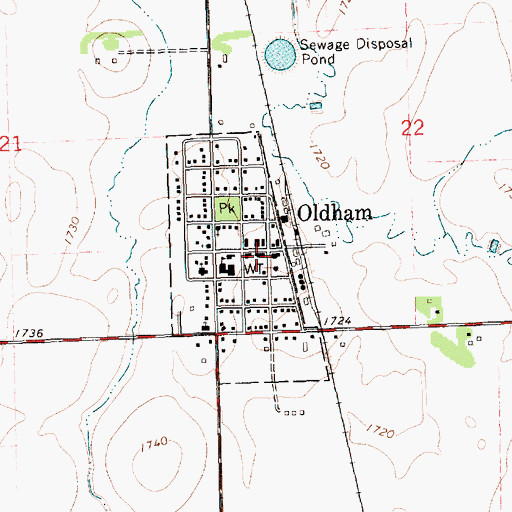 Topographic Map of Oldham Post Office, SD