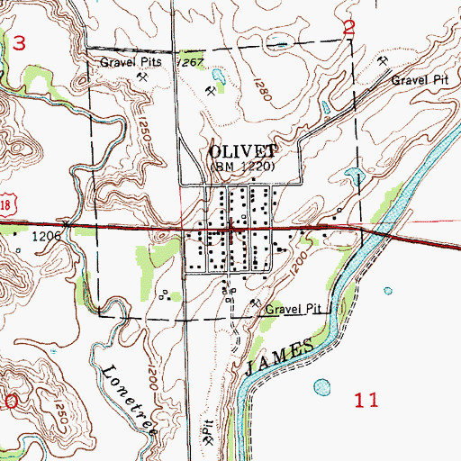 Topographic Map of Olivet Post Office, SD