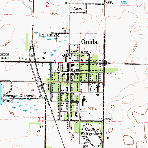 Topographic Map of Onida Post Office, SD