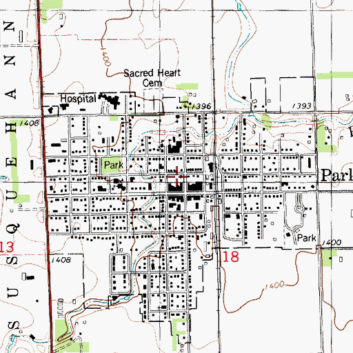 Topographic Map of Parkston Post Office, SD