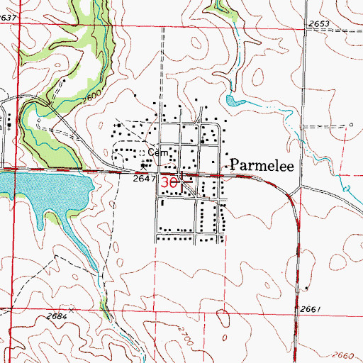 Topographic Map of Parmelee Post Office, SD