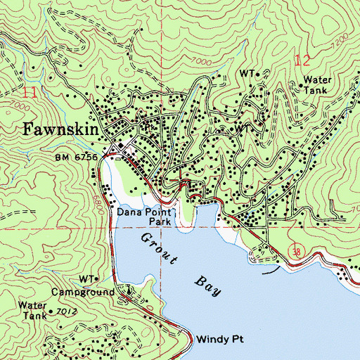 Topographic Map of Fawnskin, CA