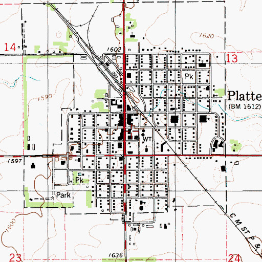 Topographic Map of Platte Post Office, SD