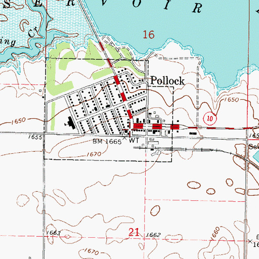 Topographic Map of Pollock Post Office, SD