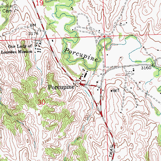 Topographic Map of Porcupine Post Office, SD
