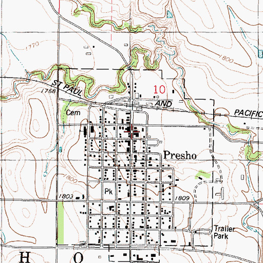 Topographic Map of Presho Post Office, SD