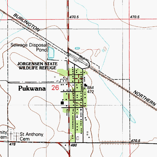 Topographic Map of Pukwana Post Office, SD