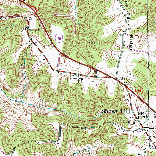 Topographic Map of Snow Hill Baptist Church Cemetery, TN