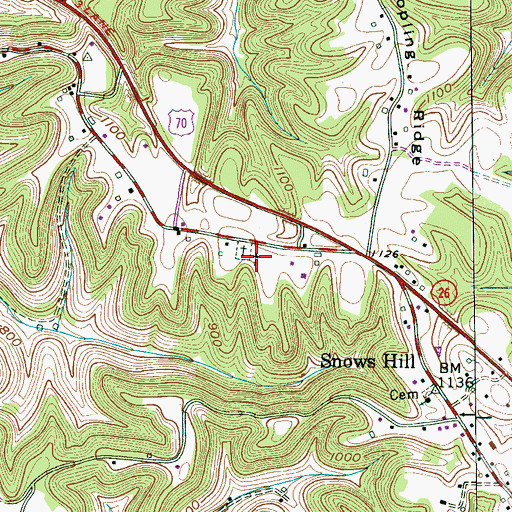 Topographic Map of Snow Hill Baptist Church, TN