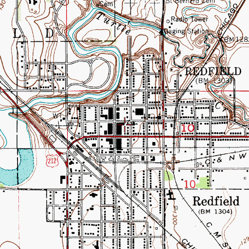 Topographic Map of Redfield Post Office, SD
