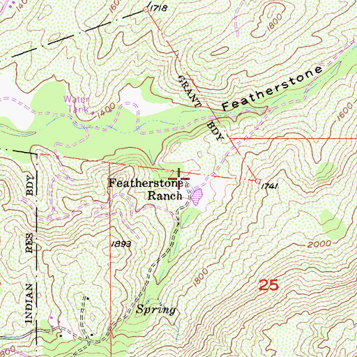 Topographic Map of Featherstone Ranch, CA