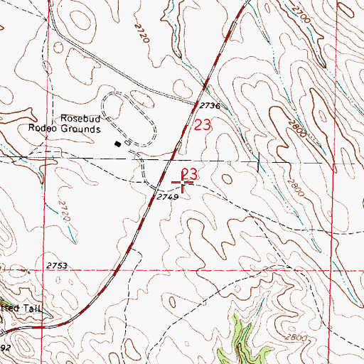 Topographic Map of Rosebud Post Office, SD