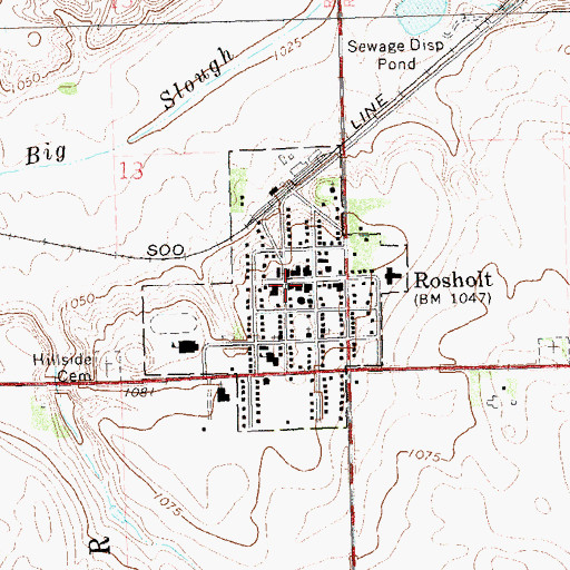 Topographic Map of Rosholt Post Office, SD