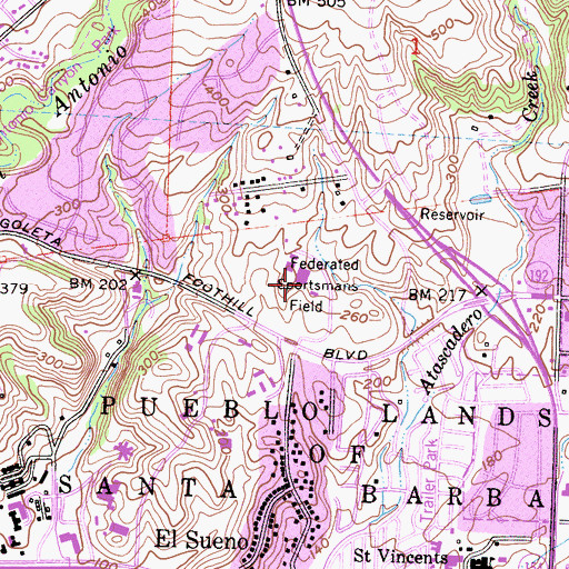 Topographic Map of Federated Sportsmans Field, CA