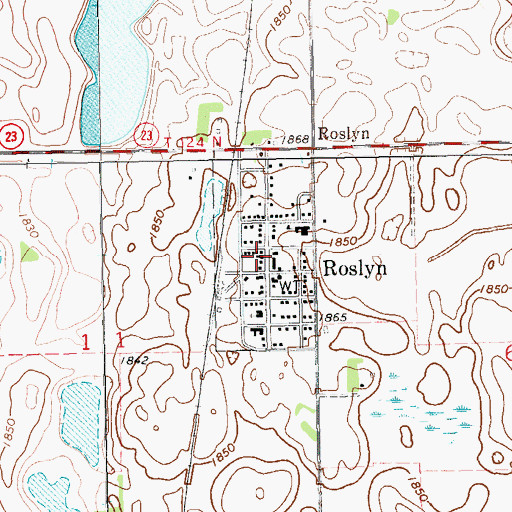Topographic Map of Roslyn Post Office, SD