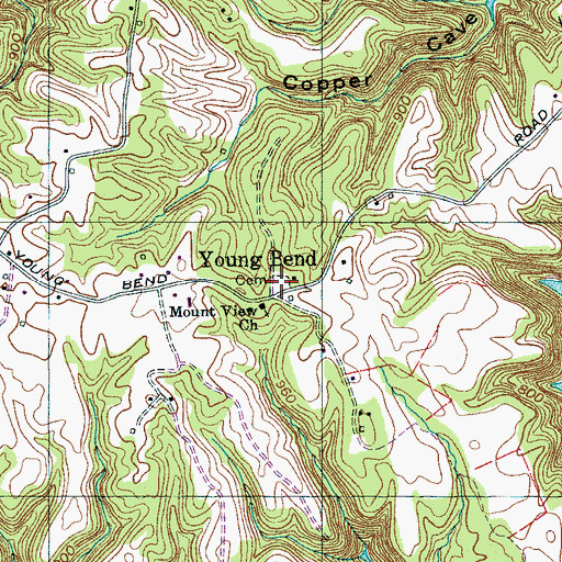 Topographic Map of Young Bend Cemetery, TN