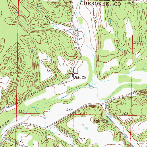 Topographic Map of Batt Cemetery, OK
