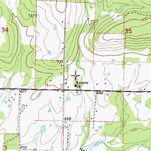 Topographic Map of Keener Cemetery, OK