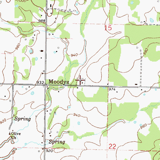 Topographic Map of Moodys Cemetery, OK