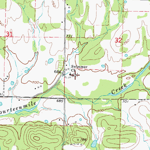 Topographic Map of Swimmer Baptist Cemetery, OK