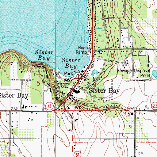 Topographic Map of Sister Bay Post Office, WI