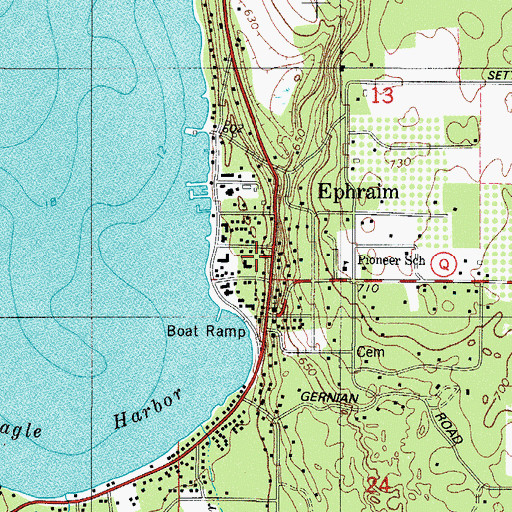 Topographic Map of Ephraim Post Office, WI