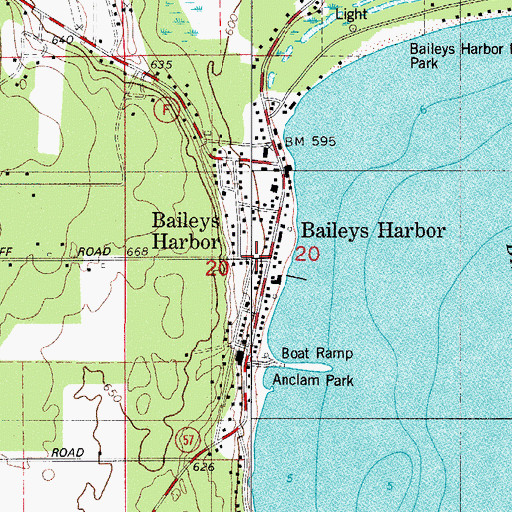 Topographic Map of Baileys Harbor Post Office, WI