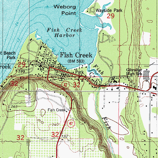 Topographic Map of Door County Library Fish Creek Branch, WI