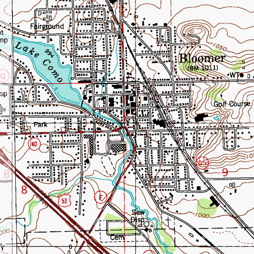 Topographic Map of Bloomer Post Office, WI