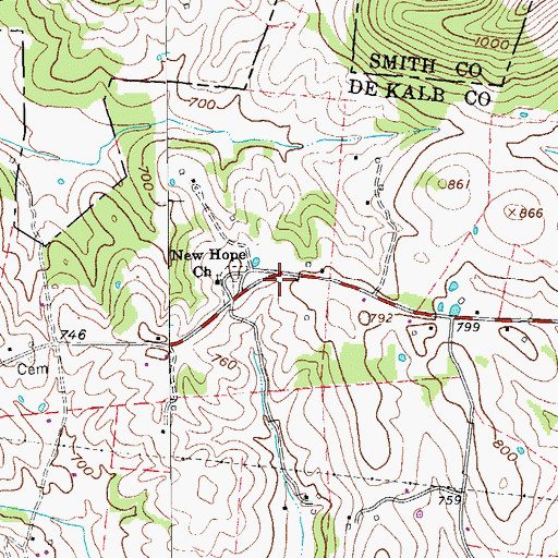 Topographic Map of Bomar Cemetery, TN
