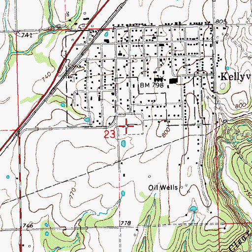 Topographic Map of Kellyville City Cemetery, OK