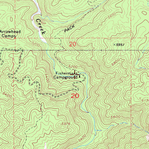Topographic Map of Fishermans Campground, CA
