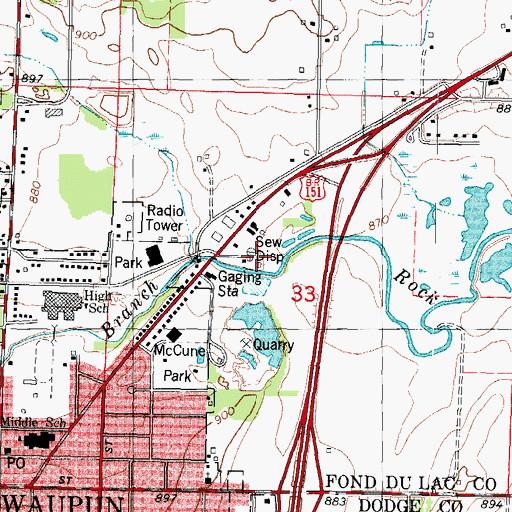 Topographic Map of Waupun Wastewater Treatment Facility, WI